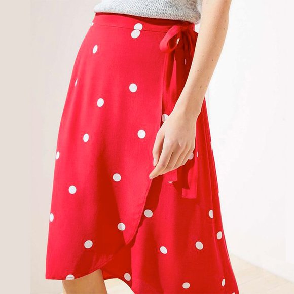 red polka dot wrap skirt